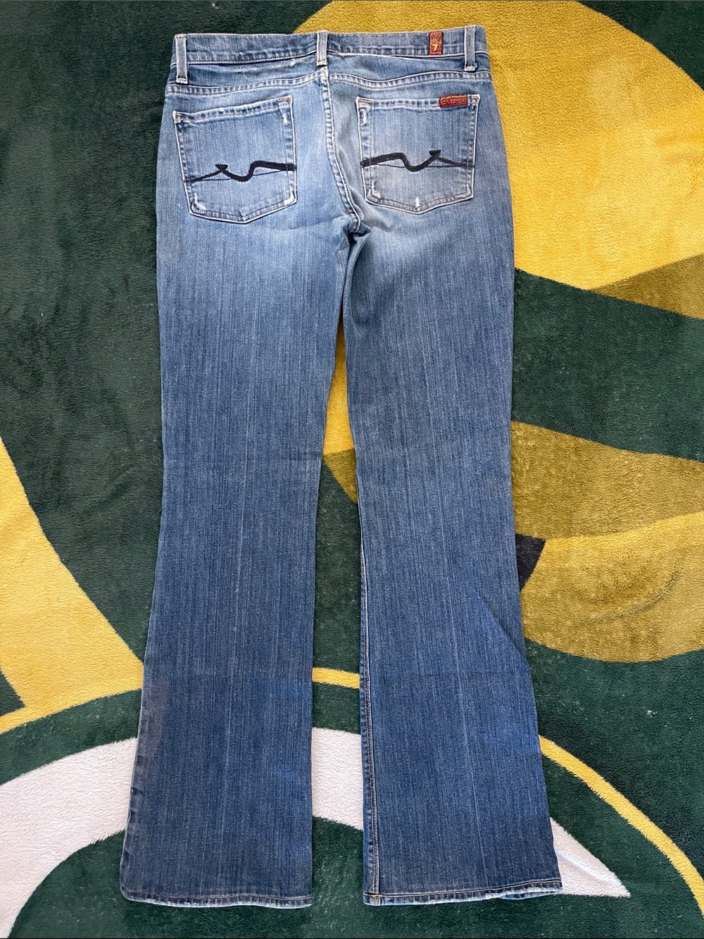 7 For All Mankind Blue Flare Jeans, high waist bootcut.